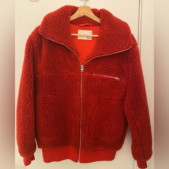 Aritzia Wilfred Free Teddy Jacket Coat Red Sz XXS EUC - Picture 3 of 6